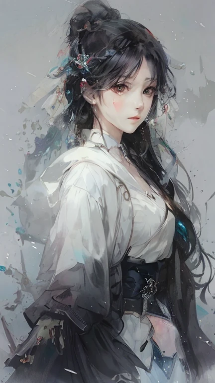 Anime girl with long black hair and white dress, guweiz, Artwork in the style of Guweiz, Beautiful character painting, Beautiful anime portrait, guweiz on pixiv artstation, guweiz on artstation pixiv, author:Yang Jie, Detailed portrait of anime girl, A beautiful artistic illustration, beautiful anime artwork, guweiz masterpiece