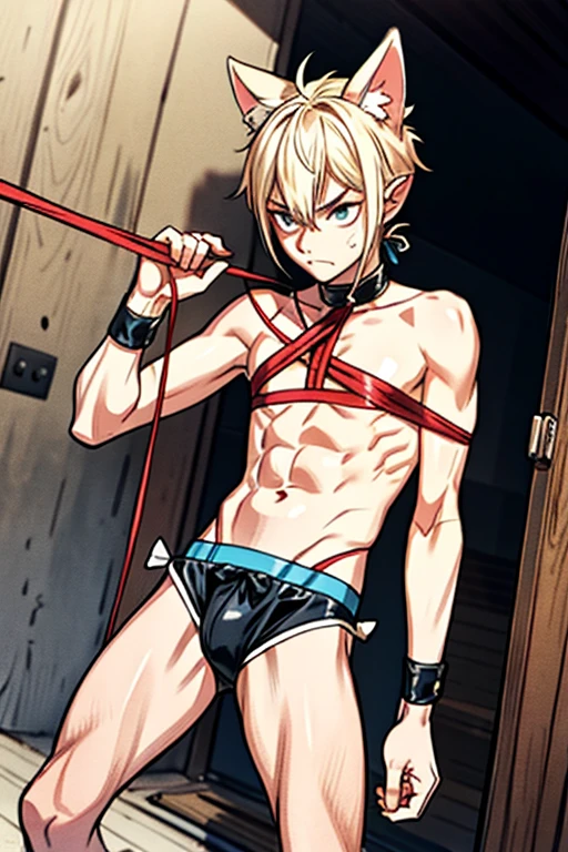 Tied up string torture Fight Young people Swimwear male Thin legs Embarrassing pull suffer Slender animal ears