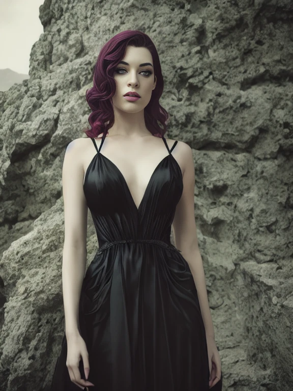 A stunning intricate full color portrait of Stoya as Shelob, wearing a black gown, deep cleavage,, epic character composition, by ilya kuvshinov, alessio albi, nina masic, sharp focus, natural lighting, subsurface scattering, f2, 35mm, film grain, woStoya