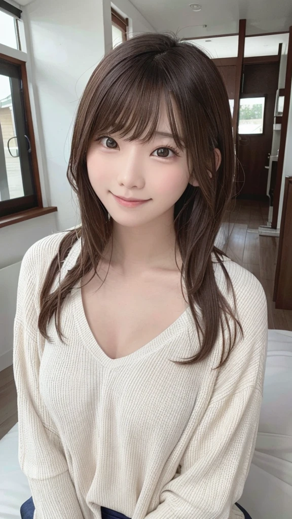 One girl, alone,smile, Beach,(morning日:1.1), alone, Star hair ornament,,Shine, from the front, Recall, uniform, morning, wave hands, Ocean,smile
