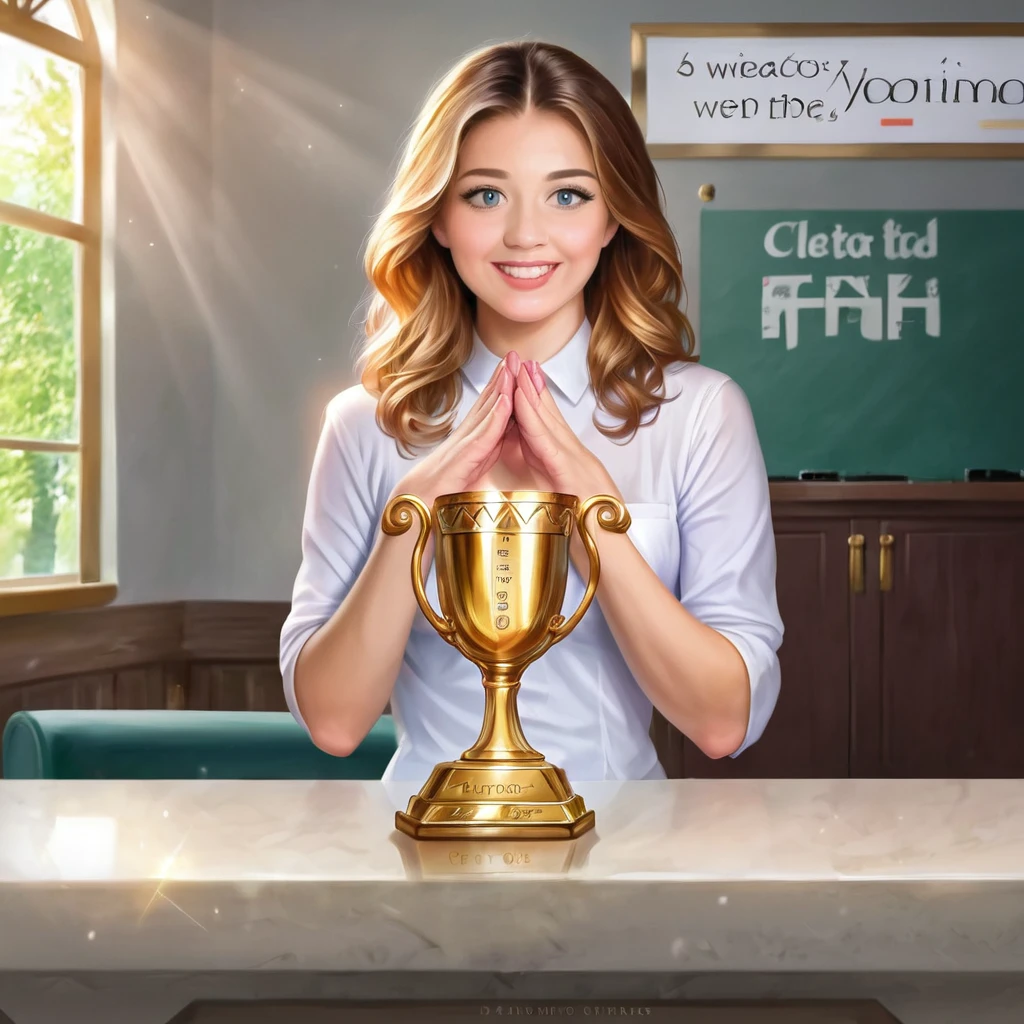 best quality,ultra-detailed,realistic,photorealistic,professional,golden trophy,sparkling gold,shiny reflection,exquisite details,perfect craftsmanship,vivid colors,precious metal,glossy surface,elaborate engravings,impressive size,standing on a pedestal,winner's glory,symbol of achievement,prize of triumph,rays of light illuminating,celebratory atmosphere,highly coveted,visible fingerprints,engraved inscriptions,awe-inspiring,gleaming with pride,admiring gazes,reflecting success,memorable moment,grandeur and glory,celebrating victory,worthy of envy,showcasing excellence,elevated above the rest,masterpiece:1.2