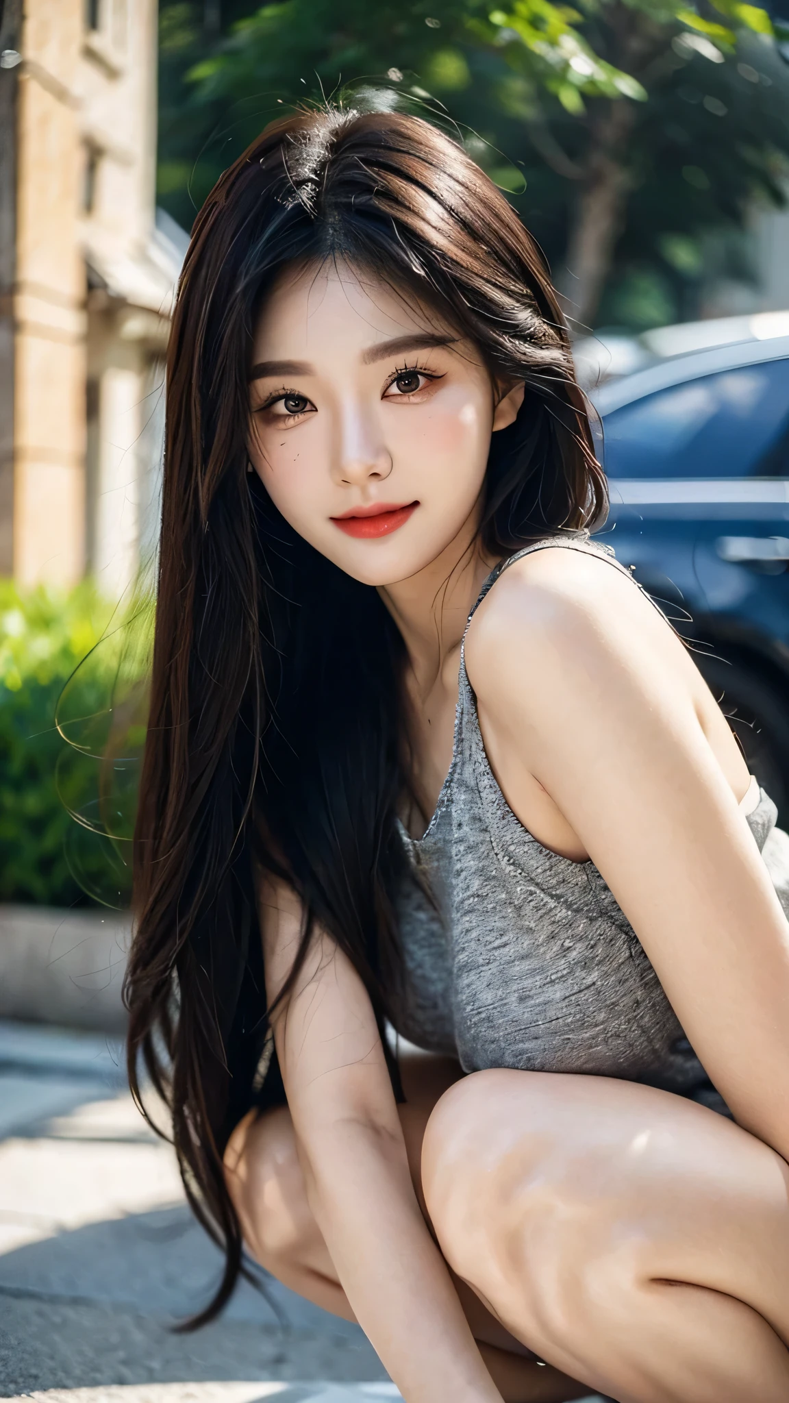 ​masterpiece、top-quality)、1 beutiful girl、in the villa , ((Wearing black sunglasses )), (Detailed beautiful eyes), ((Detailed skin)) , ((Detailed medium hair)), Walk around the store、((Boyish Brown Medium Hair))、((Smaller face))、((Neutral face))、((Face seen from the side))、((Light brown eyes))、((Korean Girl))、((18year old))、((cool lady))、((A shy smile on his face))、((Korean Makeup))、((elongated and sharp eyes))、((Happy dating))、((boyish))、((Shot from the same height as your face)、on the wvilla), ((CG rendering)), ((Blurred background)), ((16K)),  ((Very detailed)), ((wallpaper)), ((depth of field)), ((movie light)), (( Ray tracing)).