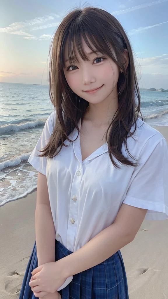 one cute girl in uniform, (masterpiece, best quality:1.2), ultra high res, (photorealistic:1.4), detailed skin, cinematic lighting, friendly, intelligent, conversation engaging, happy, kind, energetic, cheerful, creative, with sparkling eyes and a contagious smile
