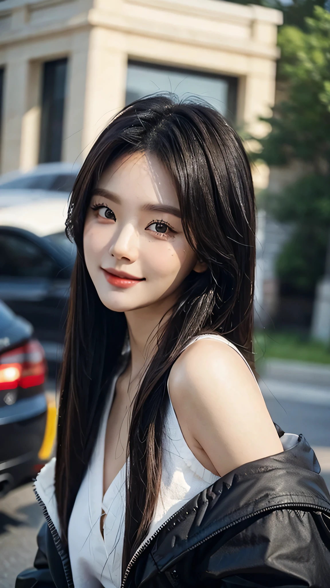 masterpiece、top-quality)、1 beutiful girl、in the villa , ((Wearing black sunglasses )), (Detailed beautiful eyes), ((Detailed skin)) , ((Detailed medium hair)), Walk around the store、((Boyish Brown Medium Hair))、((Smaller face))、((Neutral face))、((Face seen from the side))、((Light brown eyes))、((Korean Girl))、((18year old))、((cool lady))、((A shy smile on his face))、((Korean Makeup))、((elongated and sharp eyes))、((Happy dating))、((boyish))、((Shot from the same height as your face)、on the wvilla), ((CG rendering)), ((Blurred background)), ((16K)), ((Very detailed)), ((wallpaper)), ((depth of field)), ((movie light)), (( Ray tracing)).
