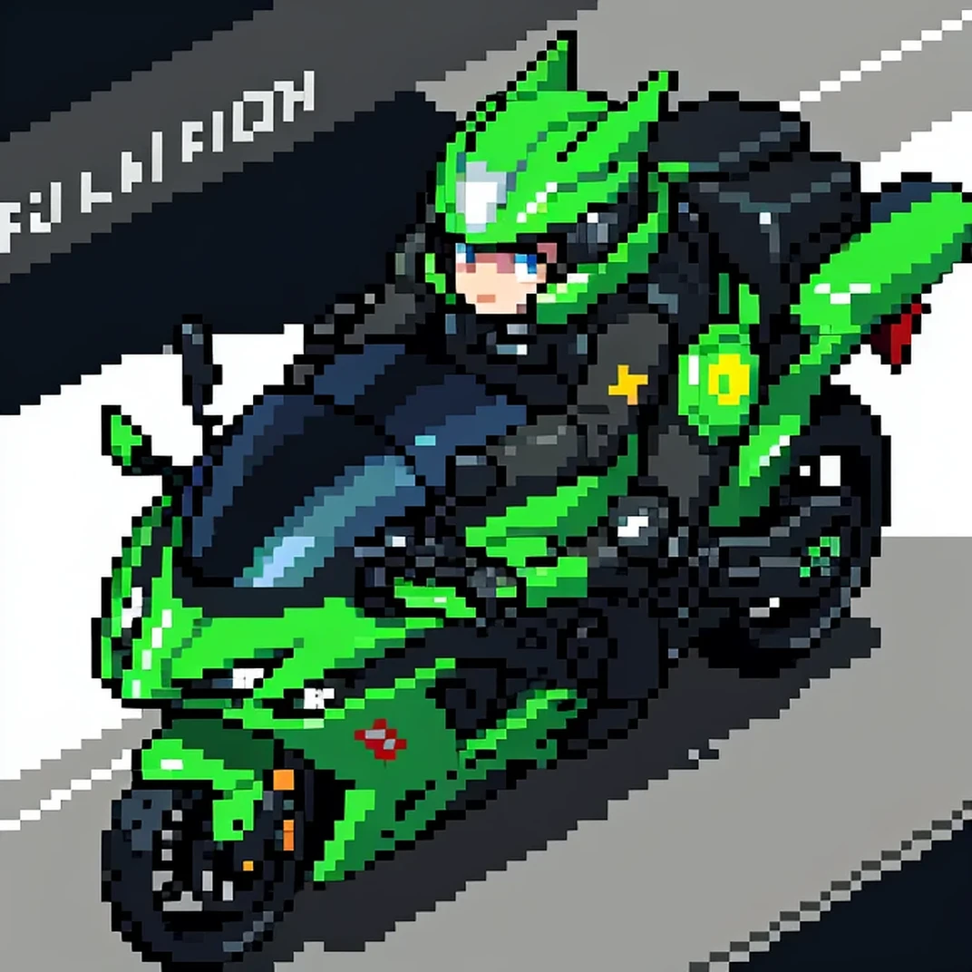 Highest image quality, outstanding details, ultra-high resolution, (realism: 1.4), the best illustration, favor details, highly condensed 1girl, with a delicate and beautiful face, dressed in a black and green mecha, wearing a mecha helmet, holding a directional controller, riding on a motorcycle, the background is a high-tech lighting scene of the future city. surreal illustration, surreal rendering, clean digital rendering, photo realistic rendering, surreal illustration