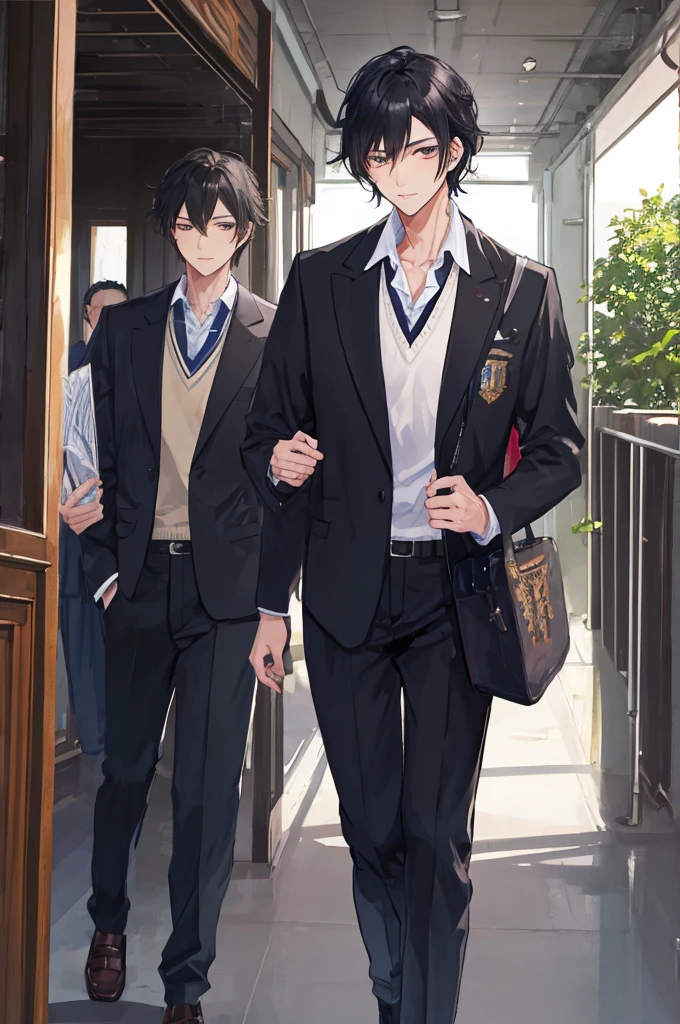 masterpiece,8k,((A man)),prince,prince殿下,Black Hair,Handsome,British style,school uniform,