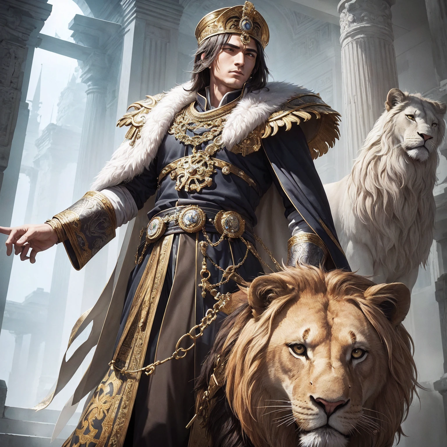 (masterpiece), (highest quality), (Super detailed), A Roman Emperor: Constantine the Great、Or its modern version, the world ruler of light and shadow.、While building a glittering jewelery and watch business empire in Istanbul.、On the surface, he is known as a gentle and charming young man.。Integration of light and darkness。That lion-like gaze、It exudes an atmosphere of friendliness and danger at the same time.、his presence attracts those around him。 his wife is a lovely woman who knows nothing、he cherishes that pure love。truth、sincerity、kind、He has kindness、Supported by colleagues and friends as a trusted company。but、Behind that kindness、Hiding a tough and ruthless side when needed.。 he is the one who stands in his way、betrayer、And there is no mercy towards rivals.。If it falls into your hands、His cold and harsh judgment、His business empire never wavers。his control is、Good and Evil、A perfect balance between grace and ruthlessness、people around him々I respect him even though I fear him.。masterpiece。highest quality。Masterpiece。Digital Art。Ultra high definition。Super detailed。Ultra-compact。perfection。Art created by a genius。God's skill。heavenly beauty。super beautiful。Outstanding works。A masterpiece。A masterpiece。supreme work。A timeless classic。forever。nostalgic。new。Saudade。longing and hope。Beyond。
