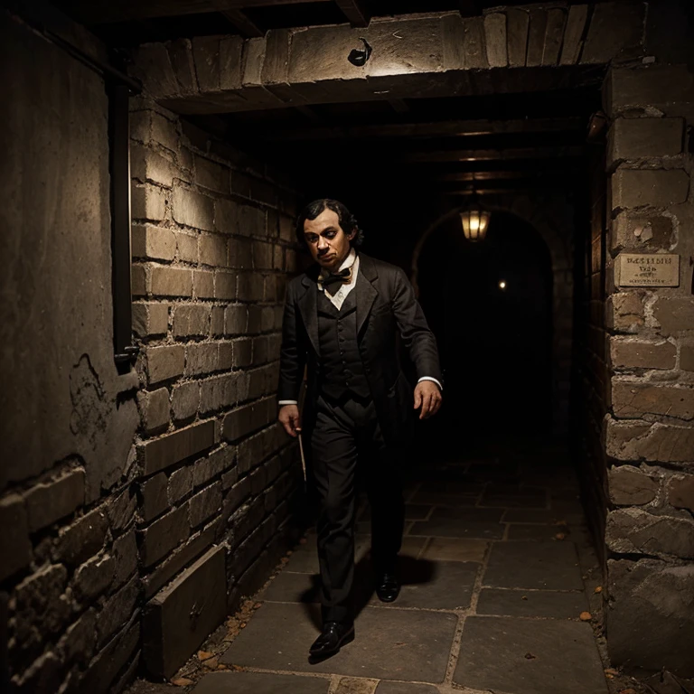 Cuento de Edgar Allan poe "El gato negro". The man knocks on his basement walls and hears something...