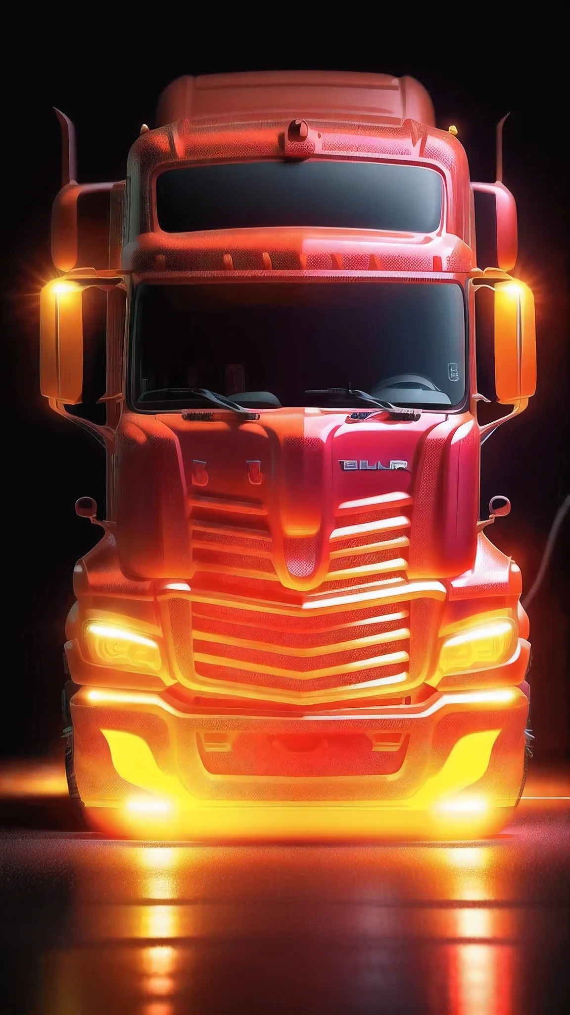 (masterpiece, best quality:1.1), " Truckers Rule ", (clear candy:1.1), 3d, gummy, amber red theme, (18-wheeler big truck:1.05), no humans, 18-wheeler big truck, sugar art, glowing, English Text watermark: "TruckersRule", Signature: " TruckersRule ", Artists Name: TruckersRule