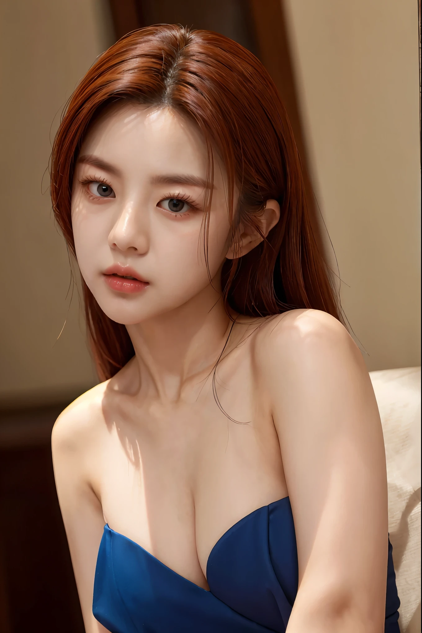 Go Yoon-jung sad, mini dress, small cleavage, close-up on face