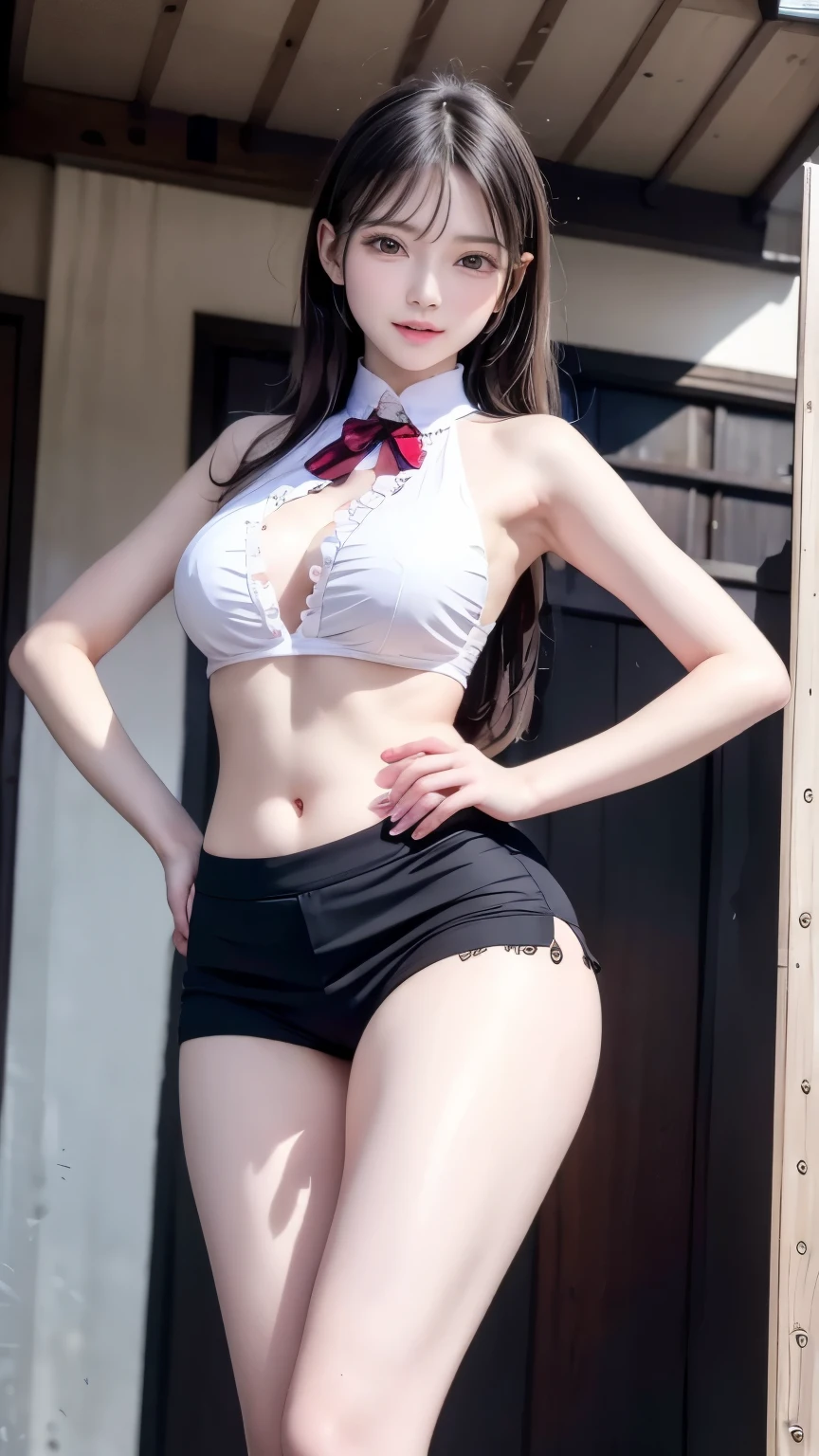 (Very delicate and beautiful:1.uper model,,Bigautiful breasts,voluptike shorts】,,【3girls】,,highest quality, High resolution, 8K,, Large Breasts,,Panty shot, etails,Fr,Idol Group,Idol Costumes,mini skirt,Girl kicking,blush,Sweet smile