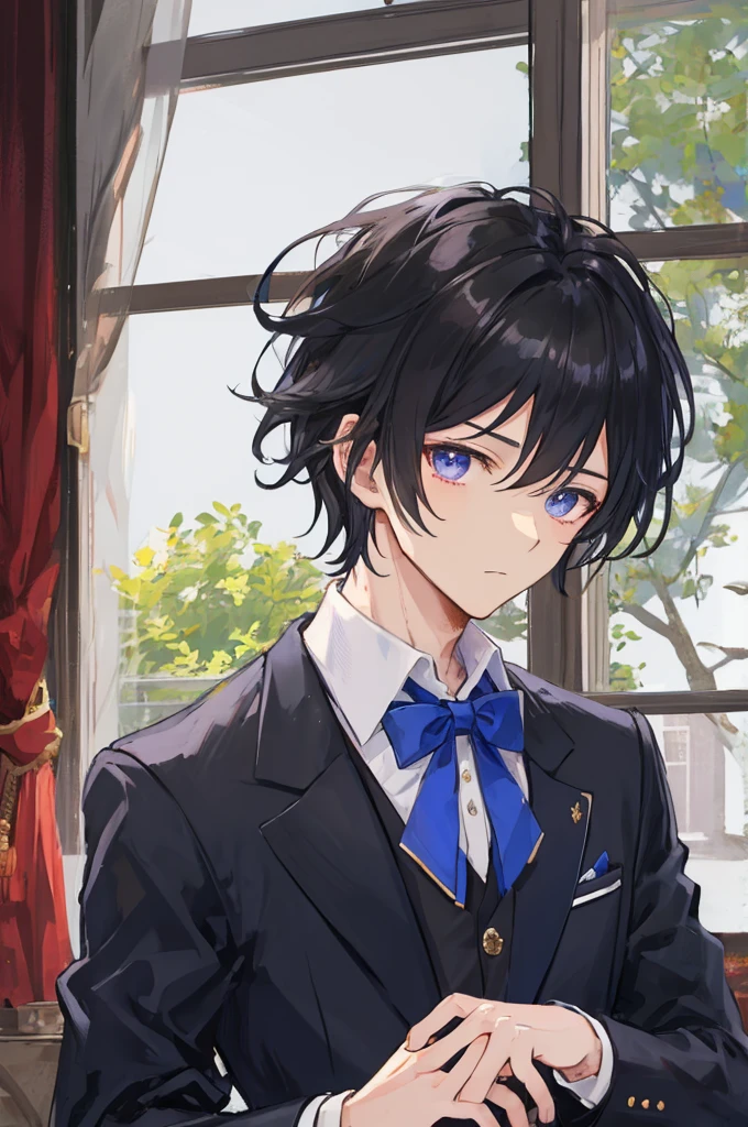masterpiece,8k,((A man)),prince,prince殿下,Black Hair,Handsome,British style,school uniform,