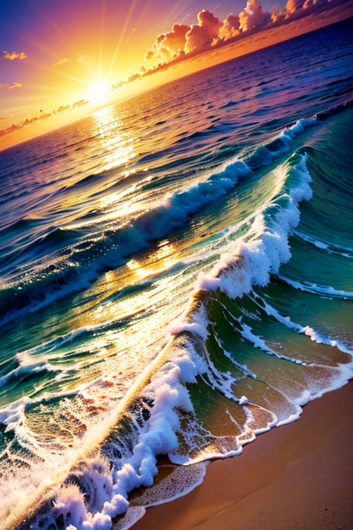 Hyper realistic 8k, ultra detailed, (Best Quality digital illustration Masterpiece of planet Earth in outer space), ((No Man)), (Beautiful planet Earth Illustration), (Beautiful Beach Shore), (Golden Sand), ((Waves in the distance)), (Bright Sun), (Hyperdetail, Dynamic Camera), (Wide Angle), (Celestial Lighting), (Vivid Colors and Saturation), (trending on artstation), (beautiful sunset), (aqua colored water),