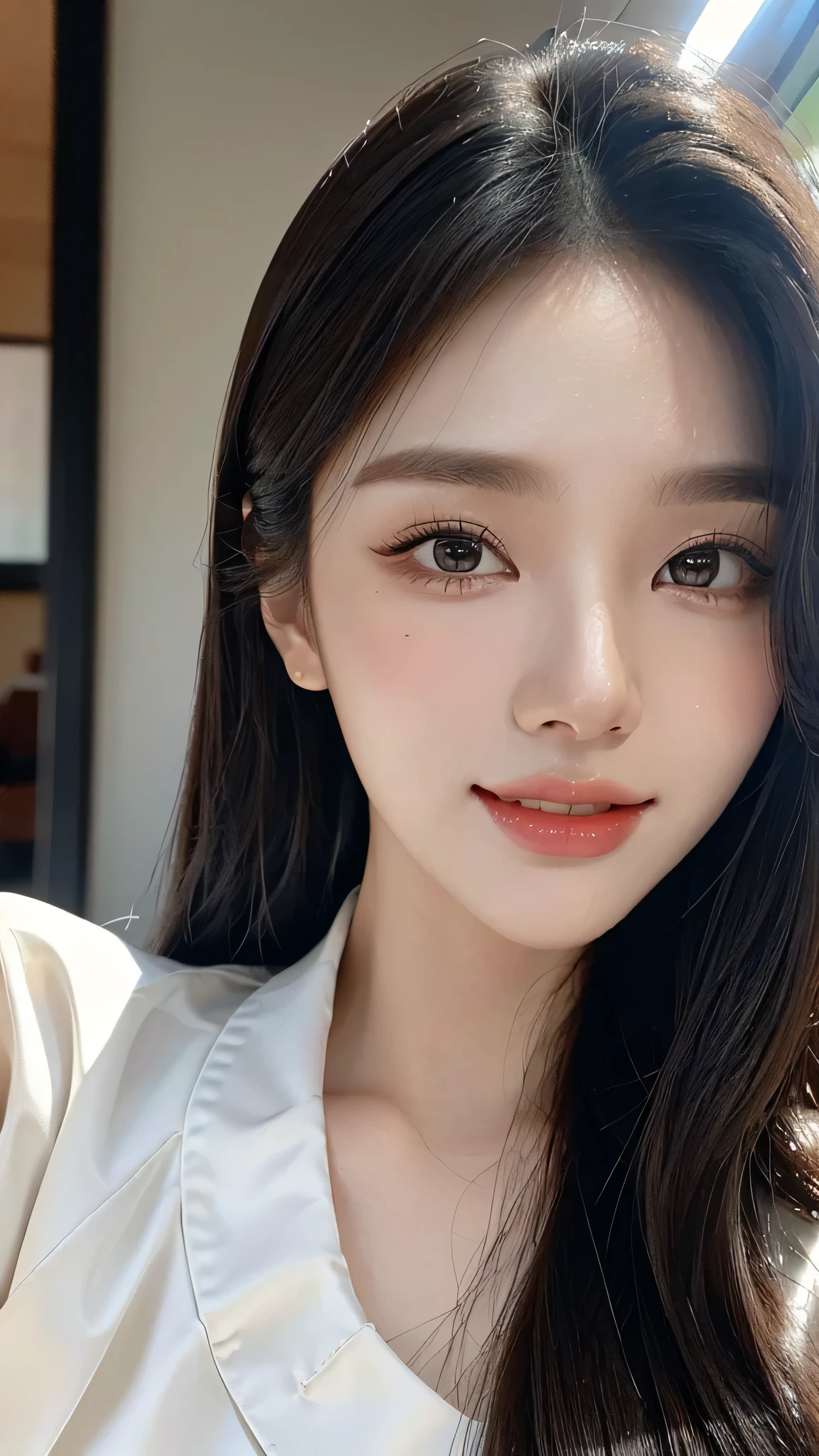 masterpiece、top-quality)、1 beutiful girl、in the villa , ((Wearing black sunglasses )), (Detailed beautiful eyes), ((Detailed skin)) , ((Detailed medium hair)), on the villa、((Boyish Brown Medium Hair))、((Smaller face))、((Neutral face))、((Face seen from the side))、((Light brown eyes))、((Korean Girl))、((18year old))、((cool lady))、((A shy smile on his face))、((Korean Makeup))、((elongated and sharp eyes))、((Happy dating))、((boyish))、((Shot from the same height as your face)、), ((CG rendering)), ((Blurred background)), ((16K)), ((Very detailed)), ((wallpaper)), ((depth of field)), ((movie light)), (( Ray tracing)). In the villa