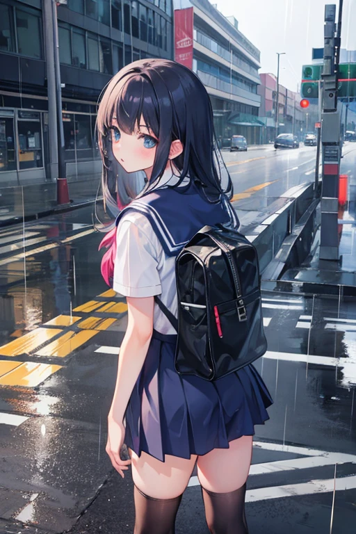 School girl in rainy 