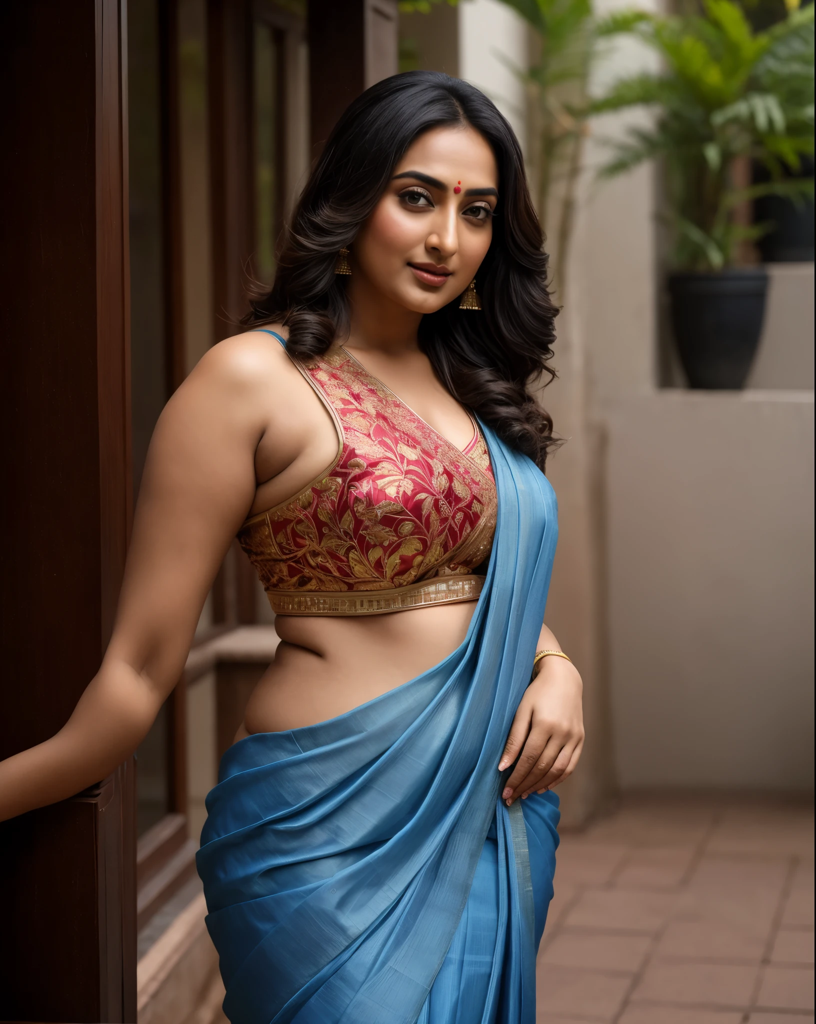 Foto RAW, photorealistic, photography, full body shot, master shot, perfect eyes, goddess like beauty, pierced eyes, perfect thick chubby mallu Desi aunty bhabhi, Wearing a Stanapatta, a chest-band.Saree model, model Photography, Indian saree shoot, Indian traditional wear advertising photography, traditional wear brand shoot, face of Indian actress Sonakshi Sinha, masterpiece, realistic, realism, incredible details,  pleasure, photorealism, detailed skin, skin pores, high contrast, photorealistic Artstation 8k HD digital art trend of high definition and detailed realistic skin texture, ultra detail, realistic skin texture, armature, best quality, ultra high definition, (photorealistic:1.4),, high resolution, detail, raw photo, sweat, Re sharp, by Lee Jefferies Nikon D850 Film Stock Photo 4 Kodak Portra 400 Camera F1.6 Lens Rich Color Ultra Real Realistic Realistic Textures Dramatic Lighting Unreal Engine Trending at Art Station Cinestill 800,(pele altamente detalhada: 1.2), 8k UHD, DSLR, soft-lighting, alta qualidade, grain of film, Fujifilm XT3,she didn't like to wear blouse or bra, she is happy to wear only saree, she hates blouse or bra, detailed hairy armpits, hyper realistic skin, skin pores, sweat, veins, 