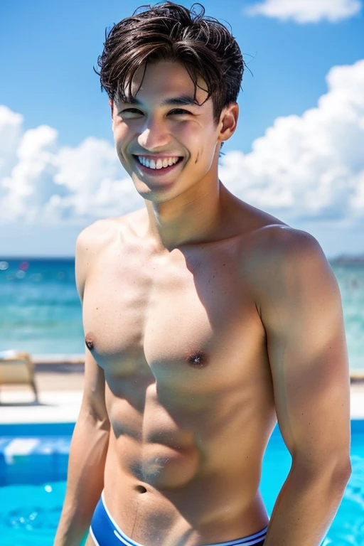 male Age 28 Lifesaver swimwear smile