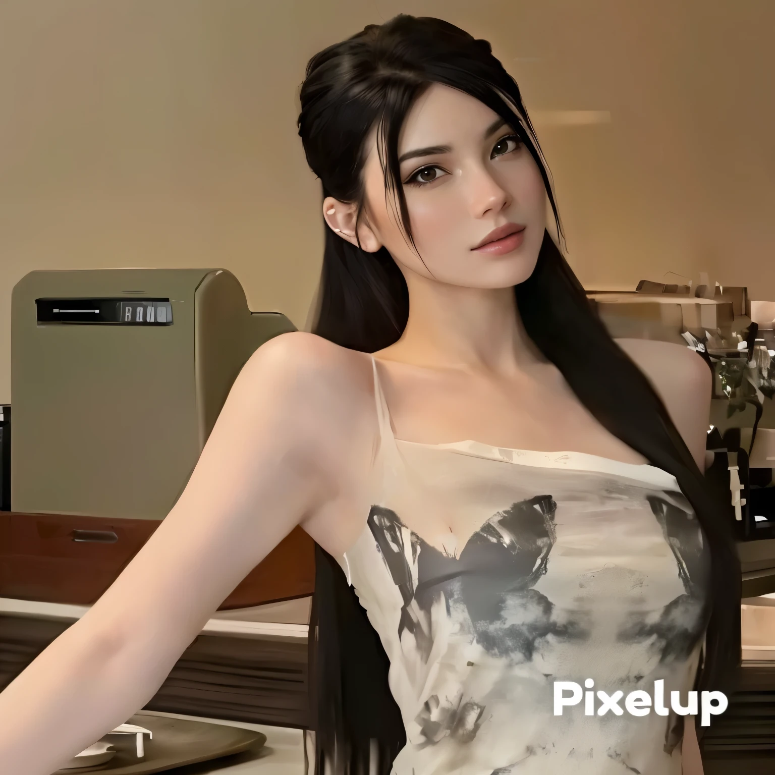 There is a woman who is posing for a photo in a kitchen, [ Fotorrealismo 4k ]!!, [ Fotorrealismo 4k ]!!!, 8k art german bokeh, fotorrealista!!!!!!! Estilo de arte, retrato sedutor de tifa lockhart, obras de arte no estilo de guweiz, [ arte digital 4k ]!!, fotorrealista perfect body