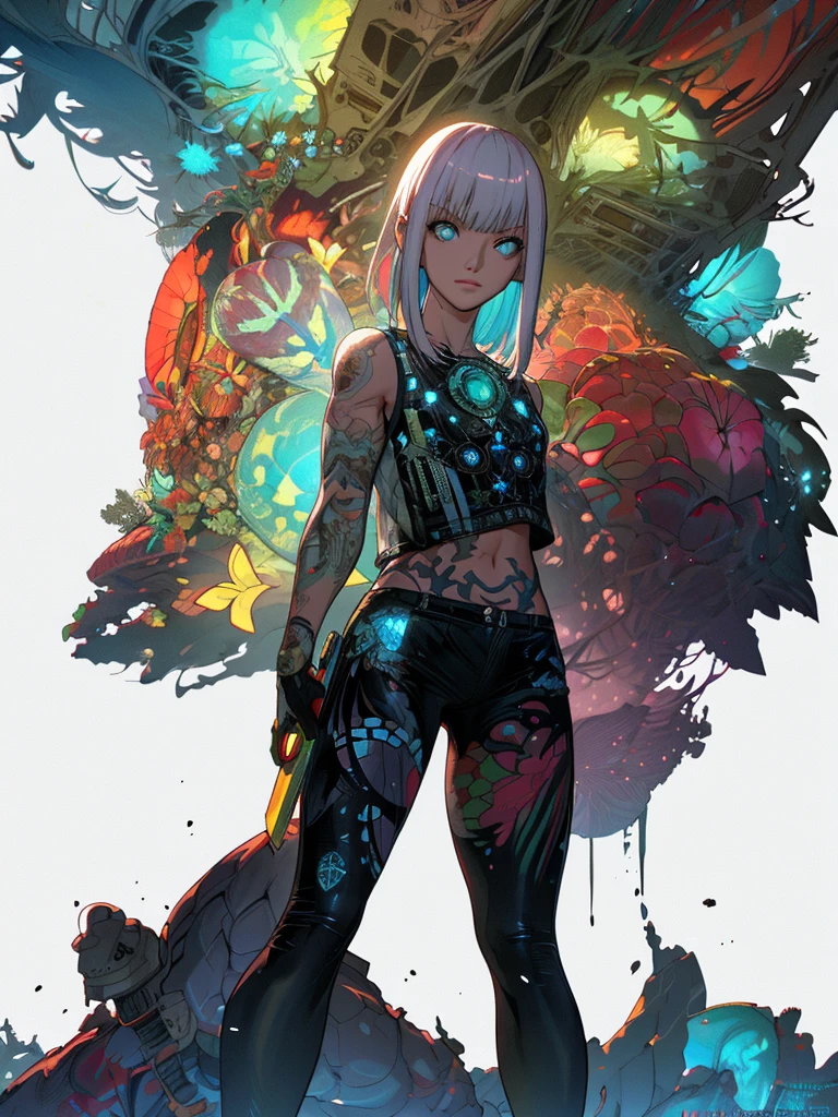 gwenpool, ((assassin style)),((Doragon)),water world,Colosseum,saibe,tattoo,no clothes,Savage,small bust,robot hand,Shoulder-length messy hair, no clothes,Detailed beautiful face,Delicate and beautiful eyes,shield,happy, mail, Super fine skin,Beautiful slim style anime girl, Super detailed painting, Luminism, Concept art by Carne Griffiths and Wadim Kashin, 4K resolution, Fractal isometric detail bioluminescence , 3D rendering, octane rendering, complexly detailed , ish, Trending isometric center hyperrealistic cover photo awesome full color on artstation, Hand Painted , Gritty, Realistic Mucha , complex, Hit definition , ish,rough sketch, Thick lines, on the paper, (saiber punk:1.4), frills,lace,frills,lace,frills,lace
BREAK
((Cool oversized chainsaw in hand)), ((Super large cool weapon machine)),open stance, Action pose,
White background,simple background,Wide-angle lens