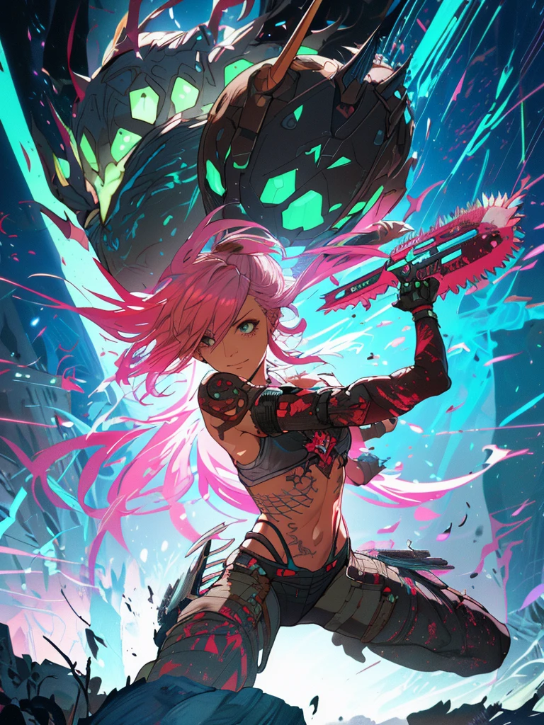 gwenpool, ((assassin style)),((Doragon)),water world,Colosseum,saibe,tattoo,no clothes,Savage,small bust,robot hand,Shoulder-length messy hair, no clothes,Detailed beautiful face,Delicate and beautiful eyes,shield,happy, mail, Super fine skin,Beautiful slim style anime girl, Super detailed painting, Luminism, Concept art by Carne Griffiths and Wadim Kashin, 4K resolution, Fractal isometric detail bioluminescence , 3D rendering, octane rendering, complexly detailed , ish, Trending isometric center hyperrealistic cover photo awesome full color on artstation, Hand Painted , Gritty, Realistic Mucha , complex, Hit definition , ish,rough sketch, Thick lines, on the paper, (saiber punk:1.4), frills,lace,frills,lace,frills,lace
BREAK
((Cool oversized chainsaw in hand)), ((Super large cool weapon machine)),open stance, Action pose,
White background,simple background,Wide-angle lens