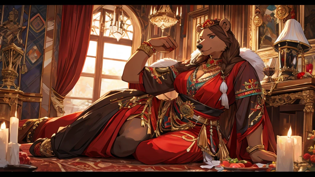 Russian style,Mother bear,strong,Female characteristics,Detailed character details,crimson