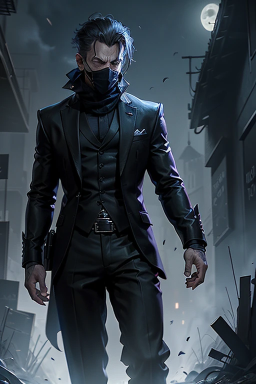 Describe a cryptic assassin who operates in the shadows of a nocturnal city, feared by many with a mysterious past. This enigmatic killer is renowned for his unmatched expertise in the art of stealth and lethal precision, his presence felt like a shadow, always lurking at dark corners and deserted alleys. His attire is dark and unadorned, seamlessly blending with the night's darkness. Gifted with a cunning intelligence and a strategic mind, the murderer selects his targets with meticulous precision and vanishes without a trace after executing his sinister tasks. However, beneath the mask of coldness and resolute determination, lies an enigma, a