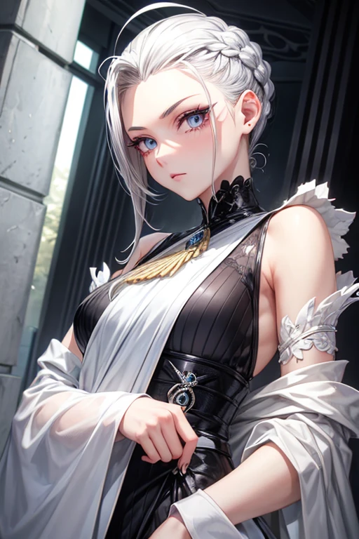 A hairstyle in which the entire hair is slicked back、Odd Eye、Odd Eye、Silver hair back、male、Her hair is shoulder-length、Odd Eye、maleの左目赤色、male右目青、Increase the wide angle、Clear Eyes、