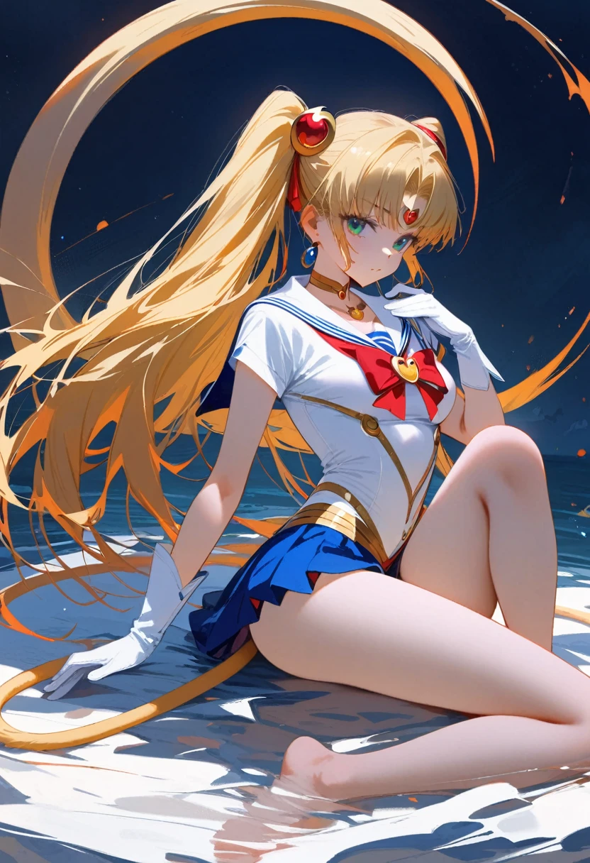 (masterpiece, highest quality:1.2), Sailor Moon,1 girl, alone,Blonde,Long Hair,jewelry,whole body,Double Tail,White gloves
