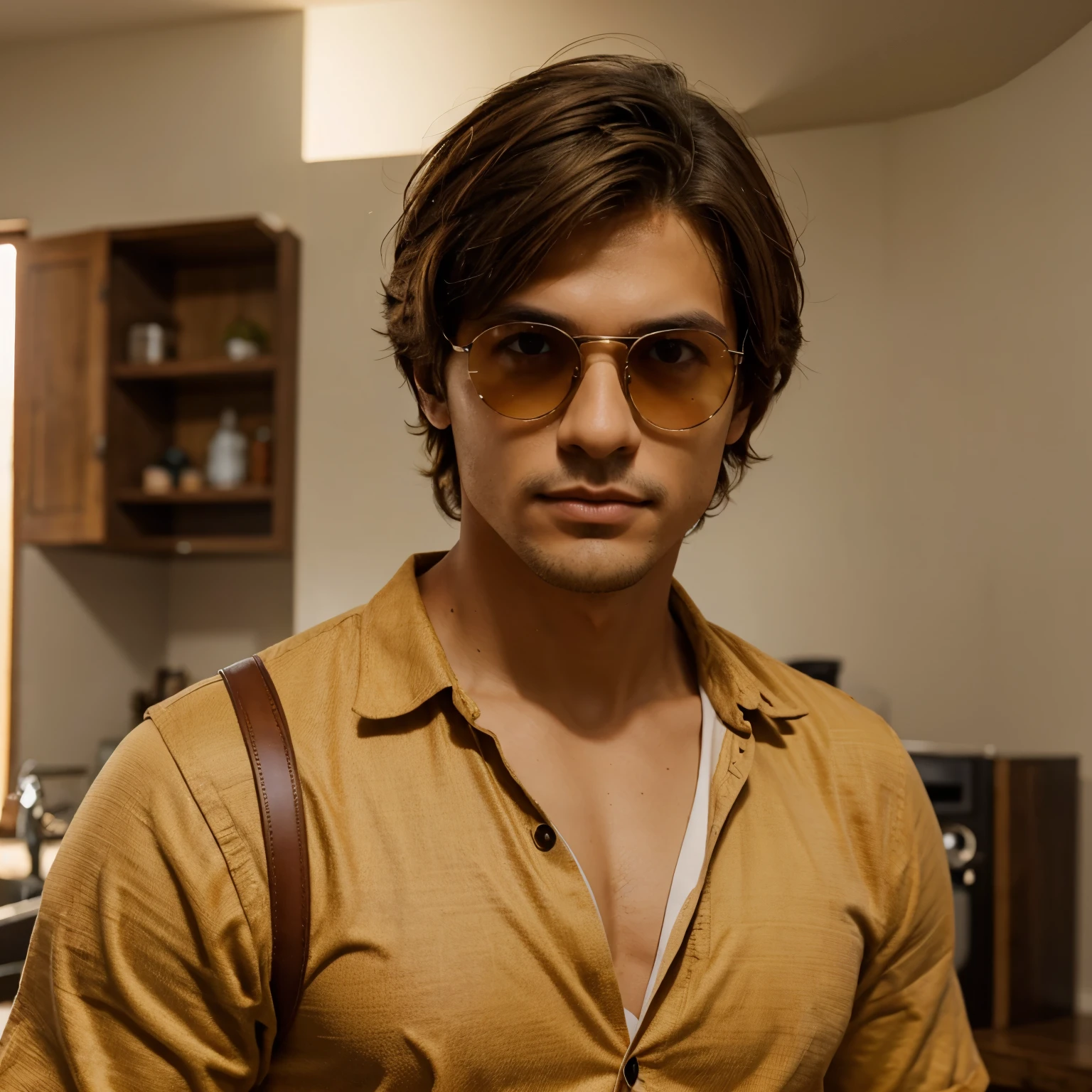 hombre guapo y de estatura alta, delgado, ojos color amber, medium light brown hair, lentes y un buen oufit