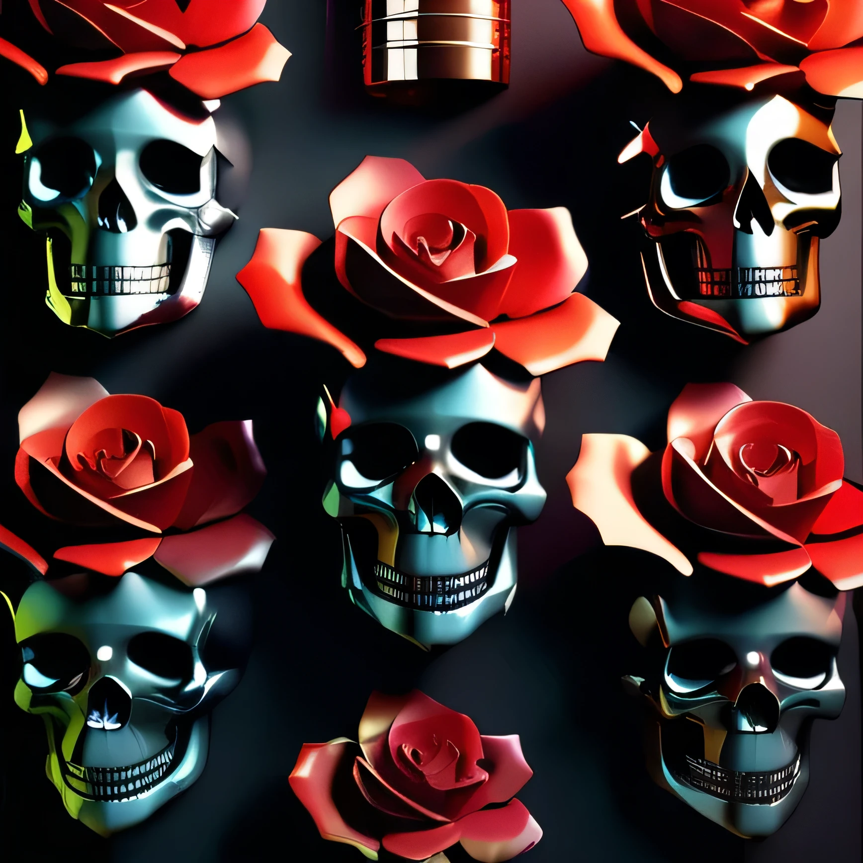 skulls and roses, intricate artwork by Tooth Wu and wlop and beeple. octane render, trending on artstation, greg rutkowski very coherent symmetrical artwork. cinematic, hyper realism, high detail, octane render, 8k, red and black tones, black bacground