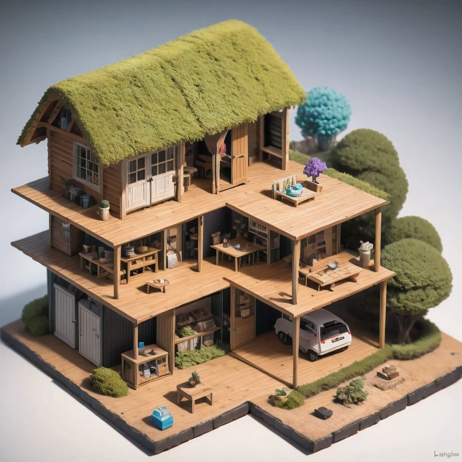 there is a small model of a small house with a roof, diorama model, highly detailed sculpey diorama, surreal sci fi set design, highly detailed diorama, diorama, detailed scene, eeri, miniature model, backside of scenography elements, by Lee Loughridge, by Brigette Barrager, diorama picture, witch hut with a couch and a tv, stylized 3d render, adventure hyper realistic render, daily render, hyper detailed 3 d render, highly detailed diorama, hyper detailed 3d render, extreme render, highly detailed 3 d render, highly detailed 3d render, super detailed render, very detailed render, 3 d videogame render,stylized 3d render, 3 d render stylized, cute 3 d render, hyper detailed 3 d render, hyper detailed 3d render, daily render, stylized as a 3d render, very detailed render, 3 d stylize scene, super detailed render, fully detailed render, highly detailed 3d render