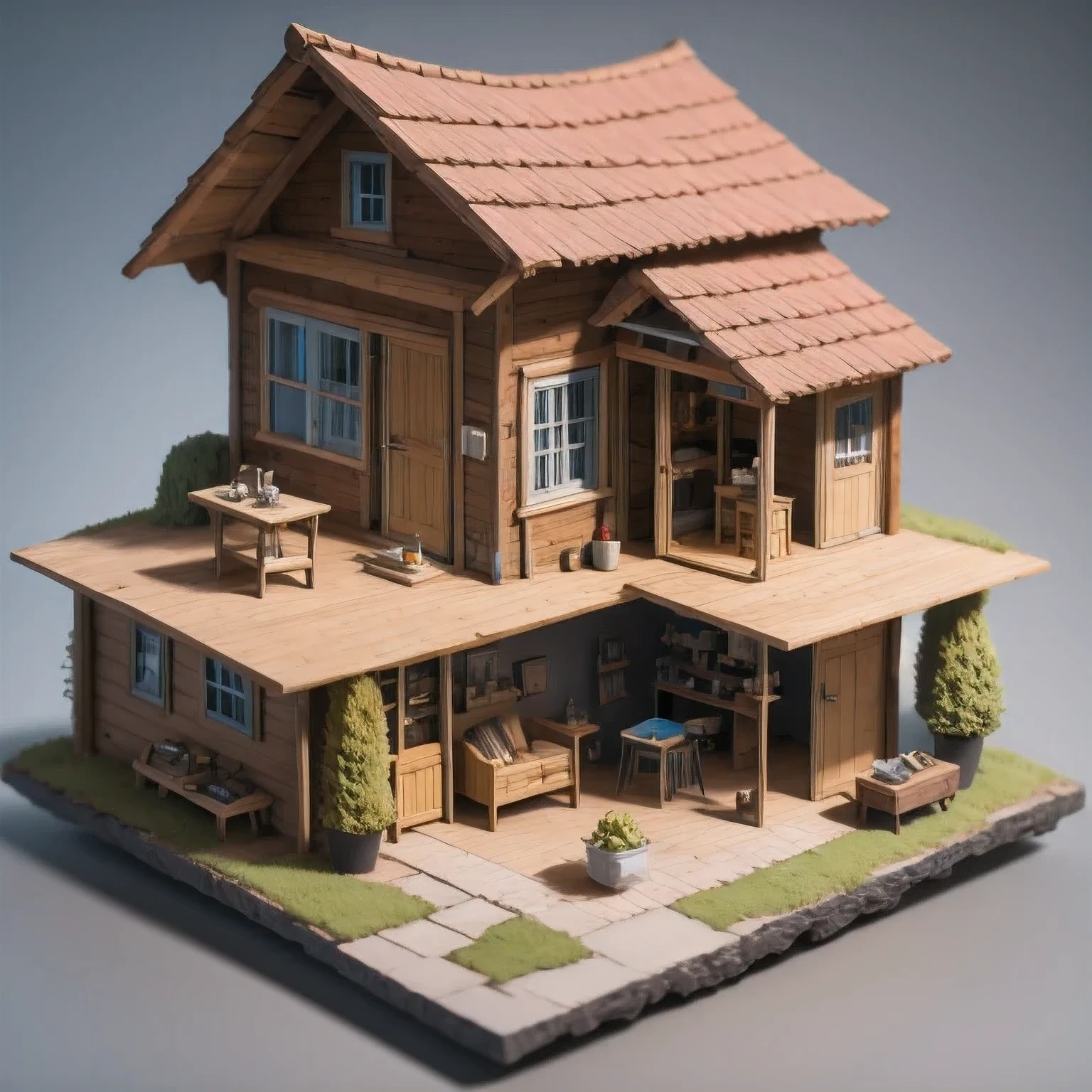there is a small model of a small house with a roof, diorama model, highly detailed sculpey diorama, surreal sci fi set design, highly detailed diorama, diorama, detailed scene, eeri, miniature model, backside of scenography elements, by Lee Loughridge, by Brigette Barrager, diorama picture, witch hut with a couch and a tv, stylized 3d render, adventure hyper realistic render, daily render, hyper detailed 3 d render, highly detailed diorama, hyper detailed 3d render, extreme render, highly detailed 3 d render, highly detailed 3d render, super detailed render, very detailed render, 3 d videogame render,stylized 3d render, 3 d render stylized, cute 3 d render, hyper detailed 3 d render, hyper detailed 3d render, daily render, stylized as a 3d render, very detailed render, 3 d stylize scene, super detailed render, fully detailed render, highly detailed 3d render