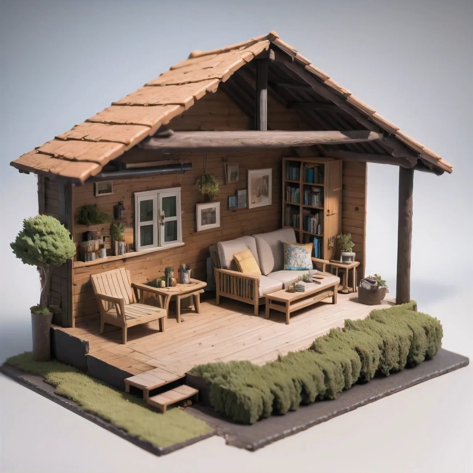 there is a small model of a small house with a roof, diorama model, highly detailed sculpey diorama, surreal sci fi set design, highly detailed diorama, diorama, detailed scene, eeri, miniature model, backside of scenography elements, by Lee Loughridge, by Brigette Barrager, diorama picture, witch hut with a couch and a tv, stylized 3d render, adventure hyper realistic render, daily render, hyper detailed 3 d render, highly detailed diorama, hyper detailed 3d render, extreme render, highly detailed 3 d render, highly detailed 3d render, super detailed render, very detailed render, 3 d videogame render,stylized 3d render, 3 d render stylized, cute 3 d render, hyper detailed 3 d render, hyper detailed 3d render, daily render, stylized as a 3d render, very detailed render, 3 d stylize scene, super detailed render, fully detailed render, highly detailed 3d render