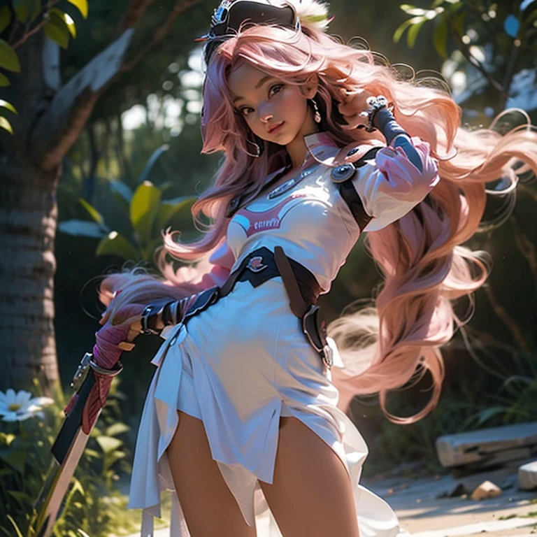 bonito e sexy, cabelo rosa, Uma coelha em forma humana, ultra realista, detailed lighting, anime, Tenente, full body standing.