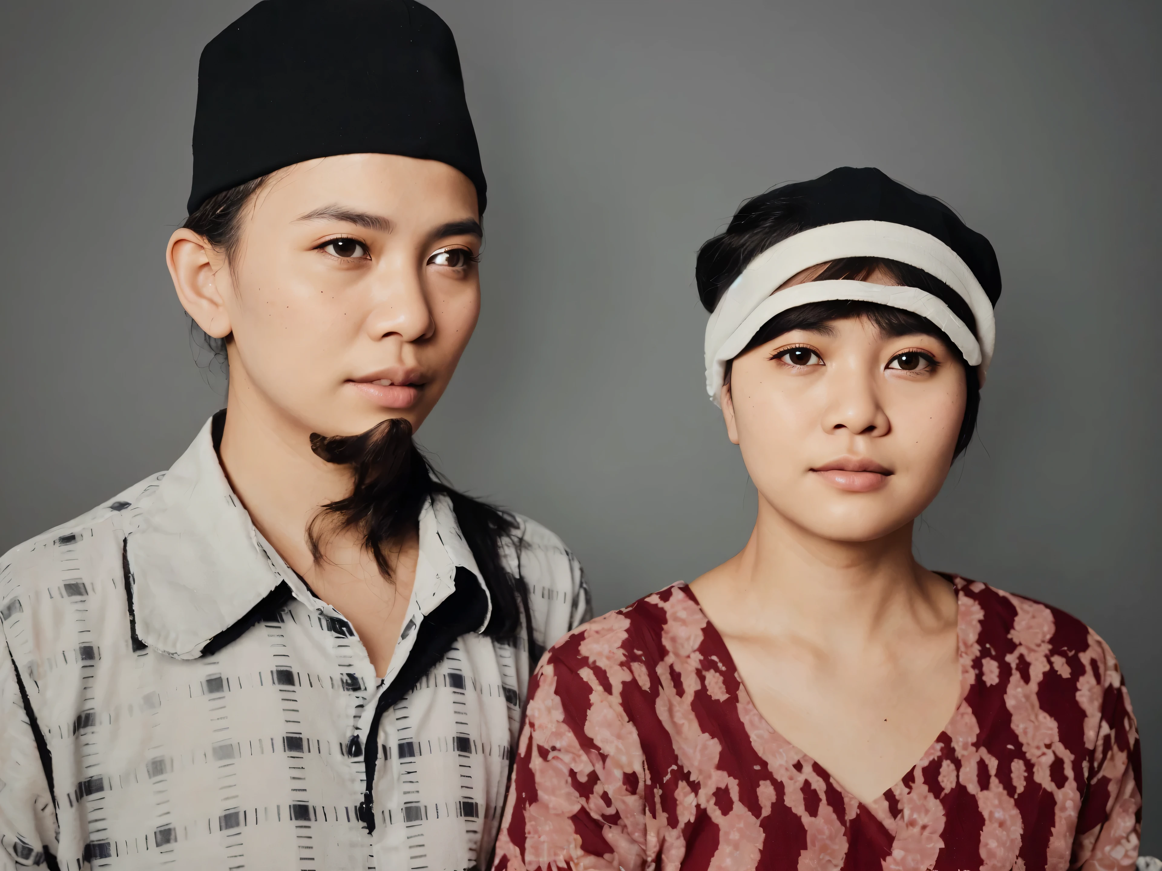 photo of an Indonesian hijab woman wearing a towel with a age boy