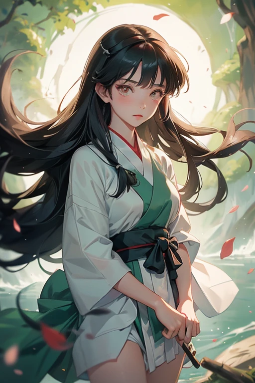Kagome (inuyasha), hermosa, ropa transparente, sonrojada, senos grandes, cabello largo