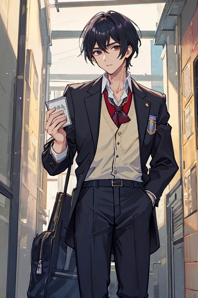 masterpiece，8k，((A man))，prince，prince殿下，Black Hair，Handsome，British style，school uniform，