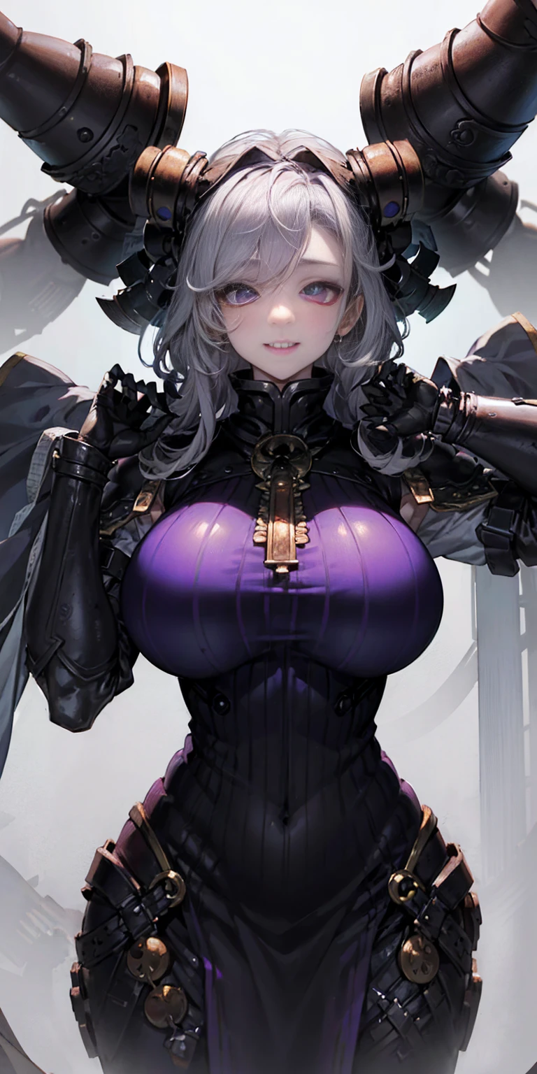 (Triplets) (chest covered) (smile) Gray skin, pale golden hair and violet eyes. They prefer clothing of white and silver with cloaks of deep blue or purple, village background, huge knockers, ((very precise detailed)) ((high res)