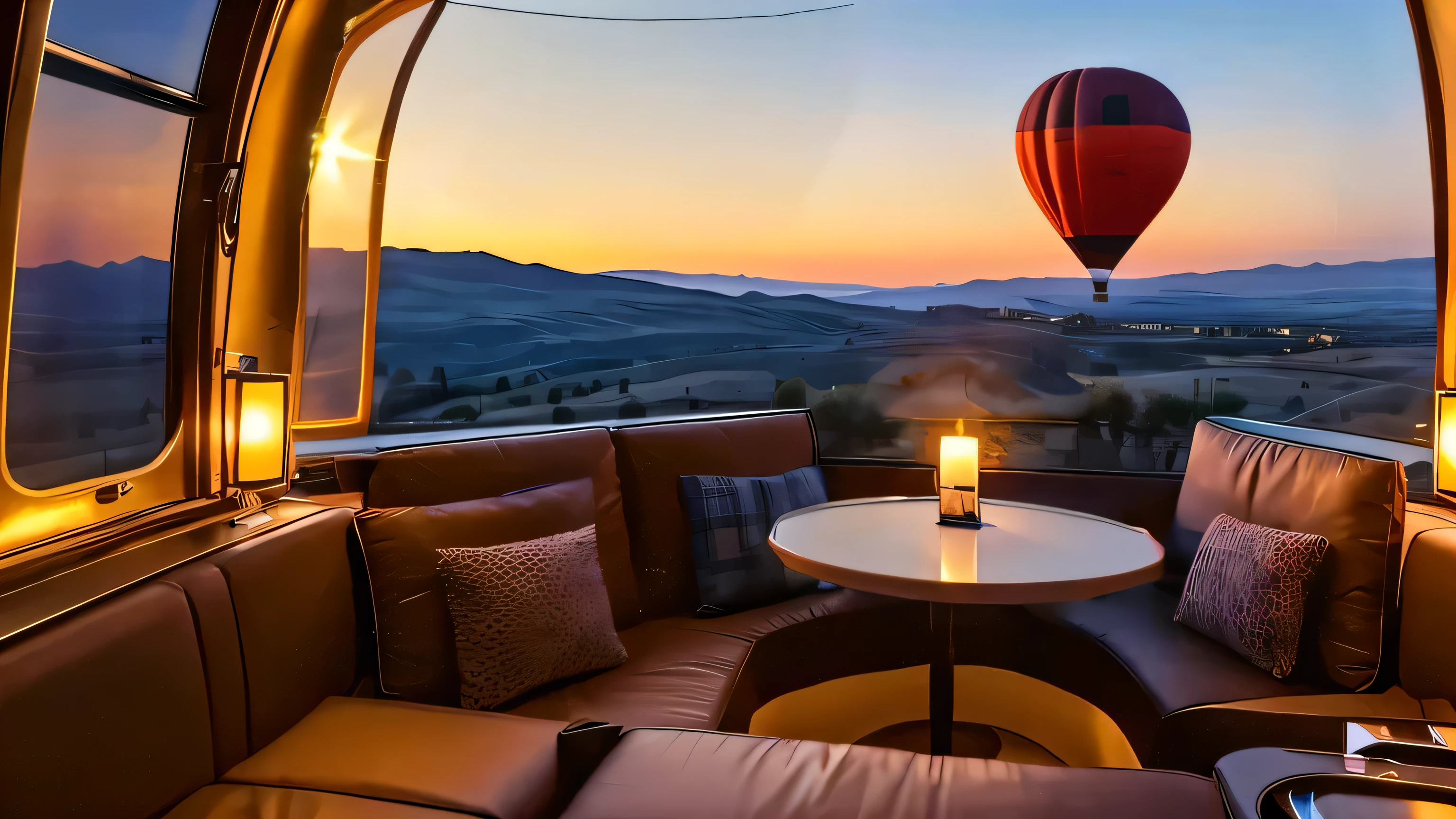 Coffee on the table,Balloon in the sky,
Location: over Cappadocia, Turkey
SUITE: Luxury basket cabins
Views: breathtaking panoramic views, spectacular sunrise and sunset views
Equipment: premium coffee machine, laptop, astronomical telescope
Details:
Inside the cabins are spacious and equipped with a bed, sofa and mini-kitchen.
The basket has a balcony where you can enjoy breakfast outdoors or stargaze.
Hot air balloons are private and are operated by a dedicated pilot.