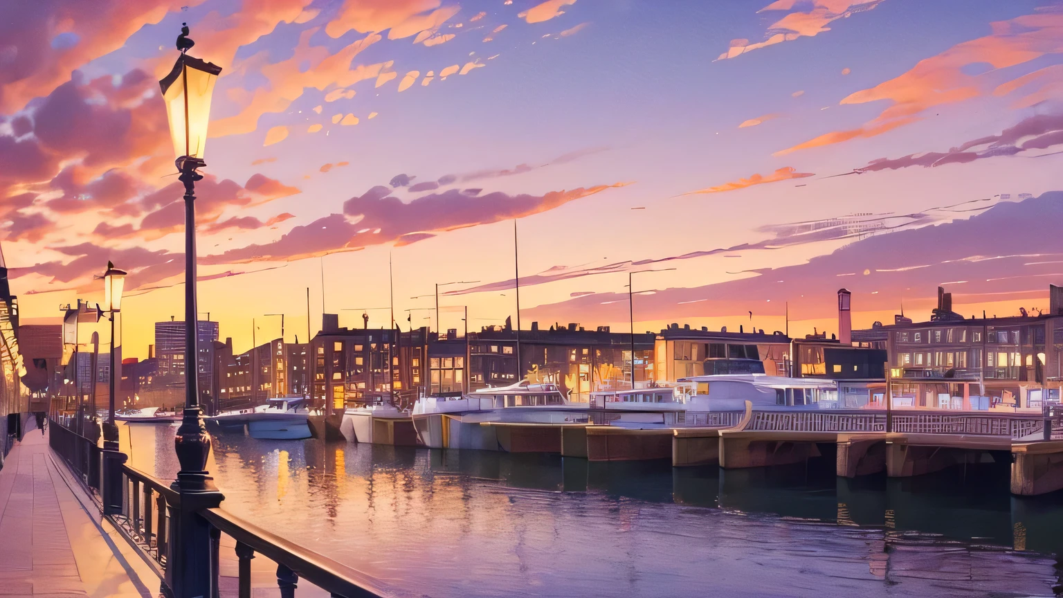 Picture of a street lamp next to the waterfront, By Annabel Kidston, by Louisa Puller, by Sophia Beale, by Alison Debenham, Colorful landscape painting, Francis Jeter, Joanna Carrington, Vivid painting, Impressionist paintings, romanticism painting, by Michael Sutfin, Romanticism artistic style, Nick Fudge