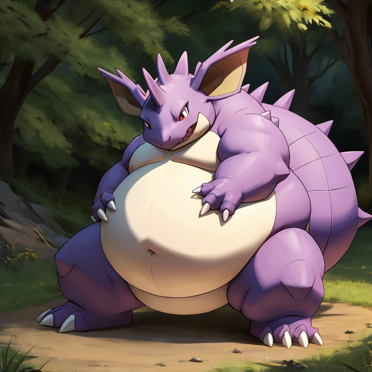 Pokemon nidoking, fat white belly, obese, stomach is triangular, stomach reaches the ground
