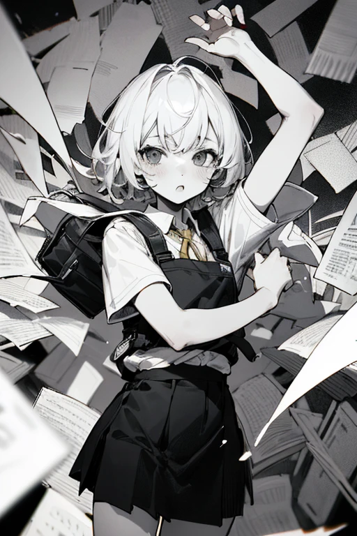 Chica de papel, uniforme escolar, glue fanatic , en blanco y negro