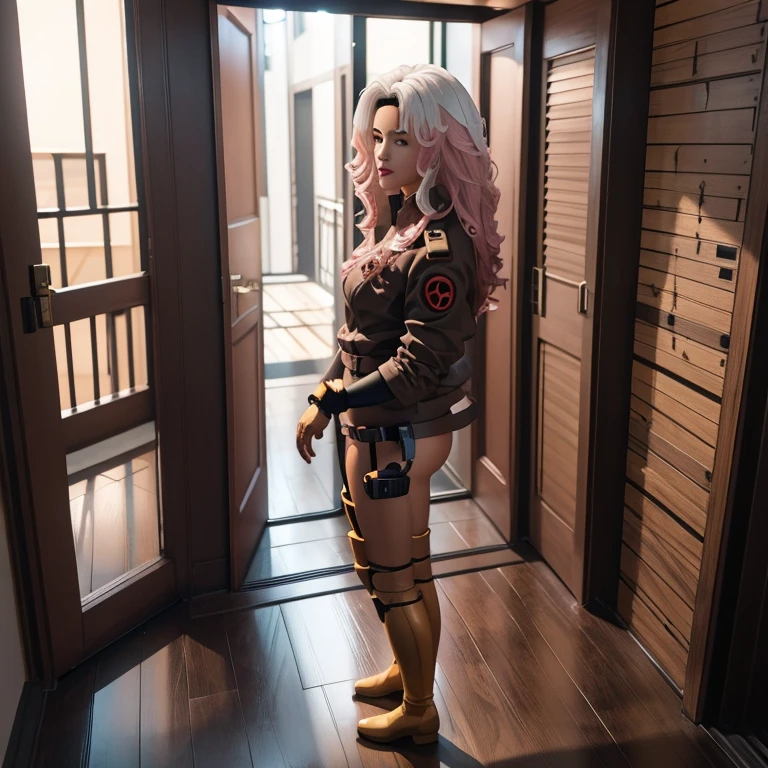 bonito e sexy, cabelo rosa, Uma coelha em forma humana, ultra realista, detailed lighting, anime, Tenente, full body standing.