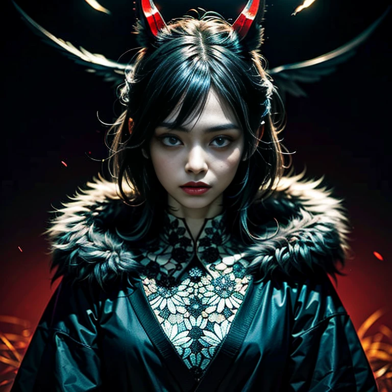 (certain quality、High resolution)、Beastman、Human-chicken hybrid creature、(A hybrid creature with the face of a young, incredibly beautiful woman and the body of a chicken:1.7)、Spooky atmosphere、Horror Theme、Animal instincts、Detailed hair and kimono、Dim lighting、Sharp Eye、Sharp toenails、Strange Features、Unnatural poses、Dark and spooky background、Uncanny Valley 、Surrealism、Nightmare image、Mythical creatures、Disturbing expressions、Shadowy atmosphere、Evil atmosphere、nightmare-like appearance、Feathers and scales、Otherworldly Beings、Hybrid Anatomy、Mysterious Aura、Creepy Presence、Exaggerated features、Distorted body、Distorted proportions、Demonic nature、 Dystopian setting、Puzzling symbols and signysterious story