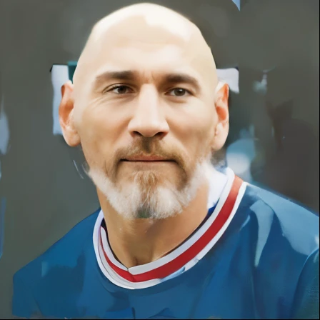 Make this picture of bald messi into a realism style painting