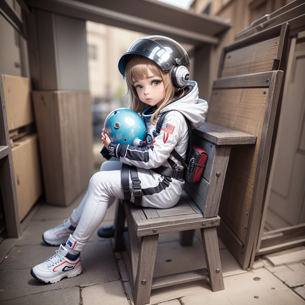 Small doll toy with helmet, Lovely 3d render, Lovely detailed digital art, female explorer mini Lovely girl, Lovely digital painting, Stylized 3d rendering, Lovely digital art, Lovely render 3d anime girl , Little astronaut looking up, Lovely! C4D, Portrait anime space cadet girl, Sitting on a white pedestal