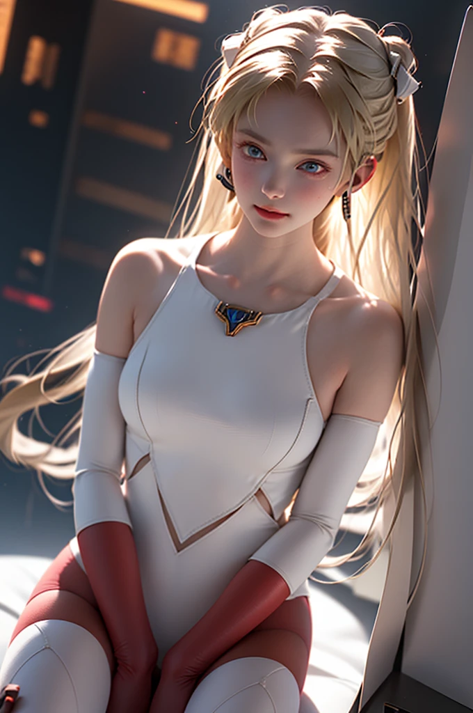 (Top view),Dynamic Angle,Super detailed, illustration, close up, straight on, 1 Girl, 
 ((Soryu Asuka Langley, interface headset, Red tights:1.4, Blonde)),Her eyes shone like dream stars,(Glowing eyes:1.233),(Beautiful and delicate eyes:1.1),(Expressionless,Shut up),(permanent), 
(Mechanical room with tools and spacecraft windows in white spaceship),
(night:1.2),dream, [[slender fingers and hands:0.55]::0.85],(Details refer to),