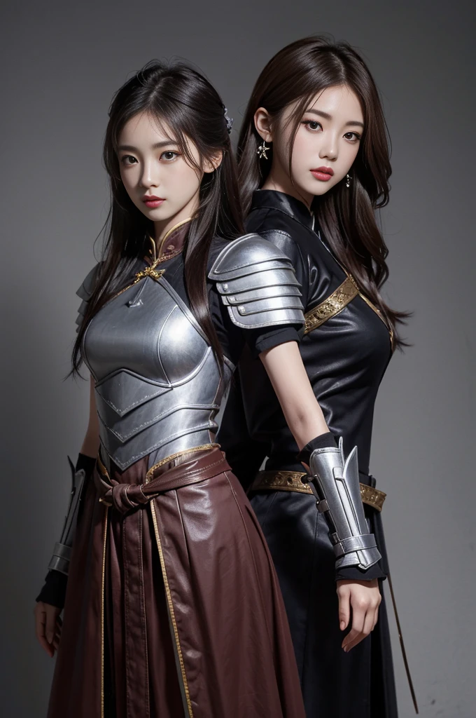 Chinese female general,Hua Mulan,Leather Armor,Reddish brown lined outer robe,Battlefield Background,silver helmet