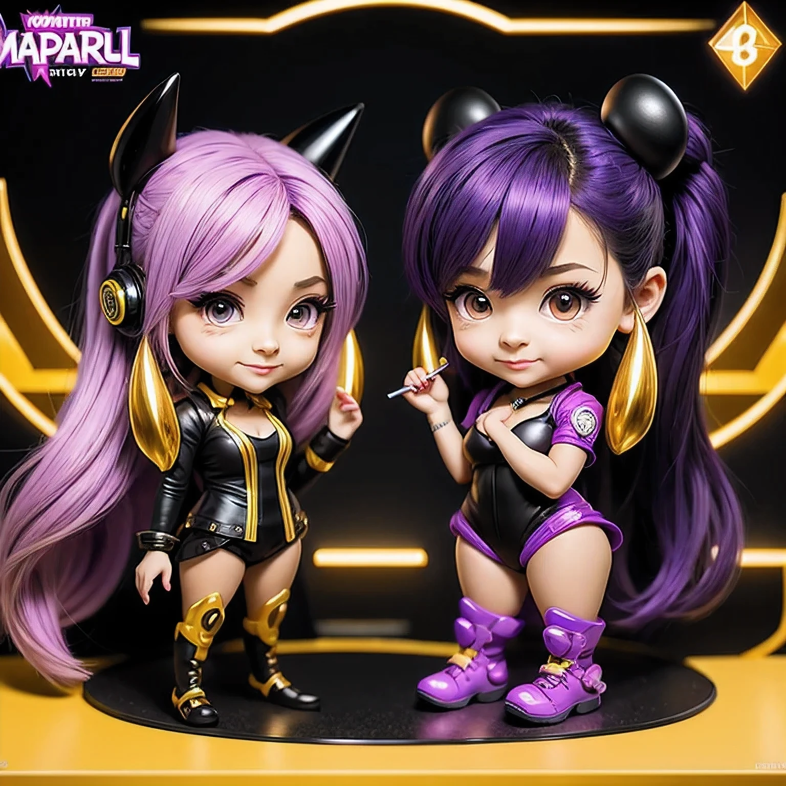 a cartoon image of a girl with a purple hair and a black top, kda, character art of maple story, advanced digital chibi art, arcane art style, 2 d sprite, genshin impact character, official character art, chibi monster girl, chibi, , noire, ayaka genshin impact, maplestory mouse, hero 2 d fanart artsation，a cartoon image of a girl with a purple hair and a purple outfit, , chibi, kda, twitch emote, chibi monster girl, [[[[grinning evily]]]], 2 d sprite, of a ramlethal valentine, holding a pudica pose, melty, cute cyber gods, advanced digital chibi art