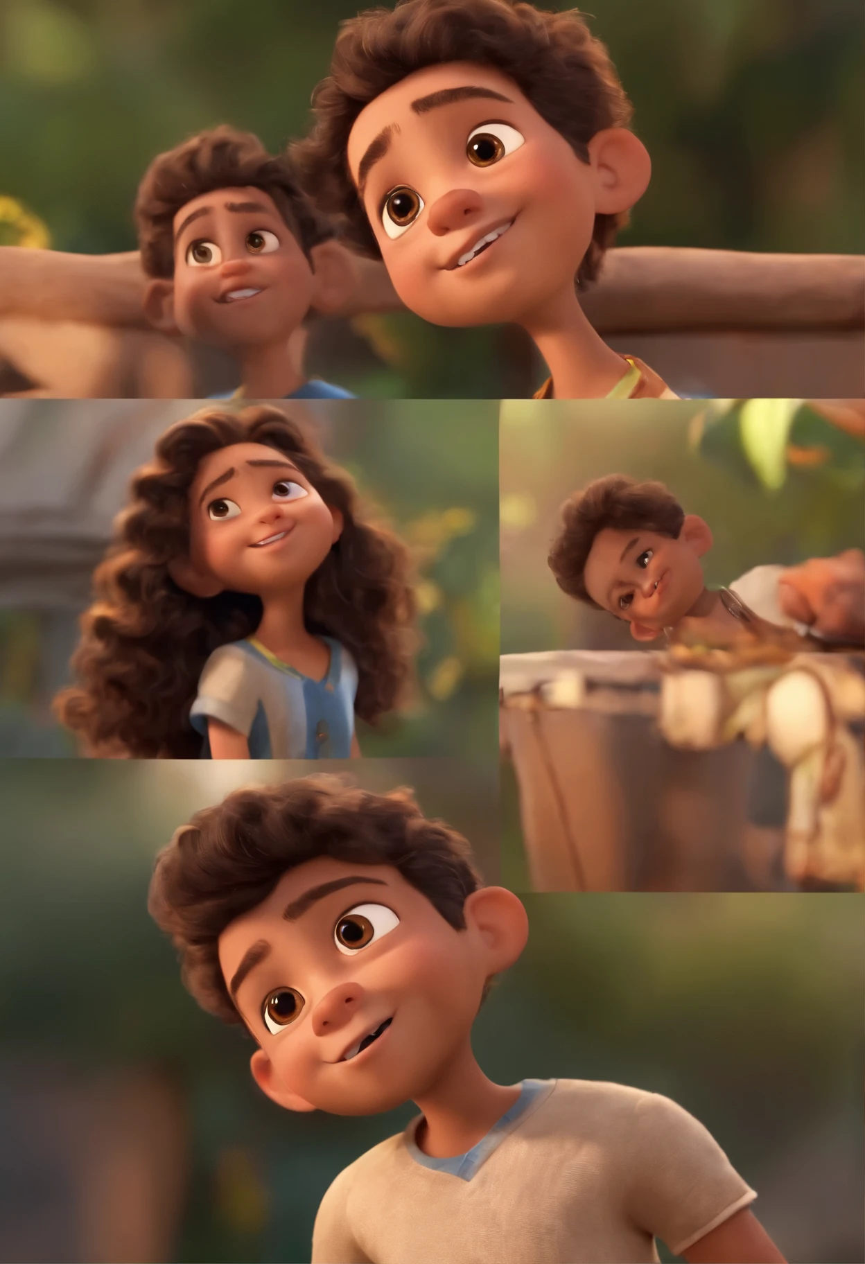 Image of a boy for a story in a YouTube video in Pixar format, He's little Otávio, He's the leader of the class, He is extroverted, Playful and stands up for many things, cabelo curto praticamente careca, with dark but fair skin and dark brown eyes, bem estiloso e com rosto marcado descente de pessoas morenas